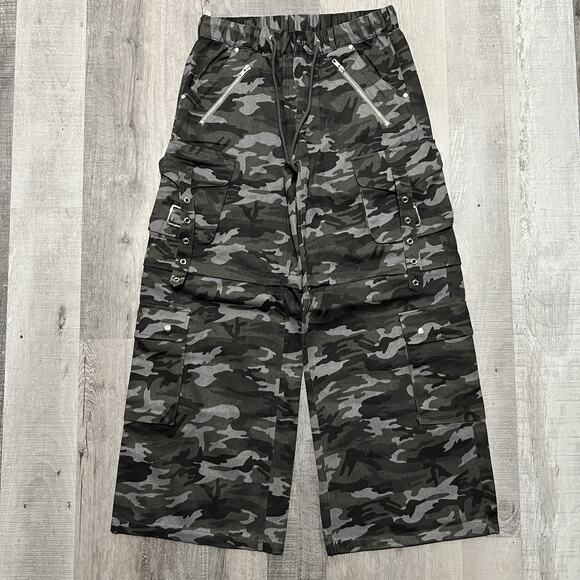 Vintage Other - CRUSADE Extra Baggy Grey Camo Gothic Raver Convertible Y2K Multi Pocket Pants M